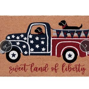 Patriotic Truck Coir Doormat Fourth of July Natural Fiber Outdoor 18" x 30", New